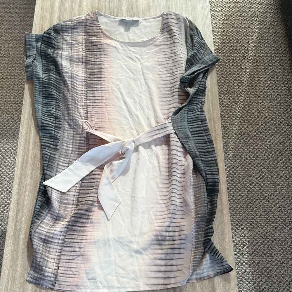 All Saints Gradient Gray and pink silk tie front dress
